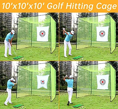 10x10 Golf Cage - Premium Golf Net with Target & Hitting Mat