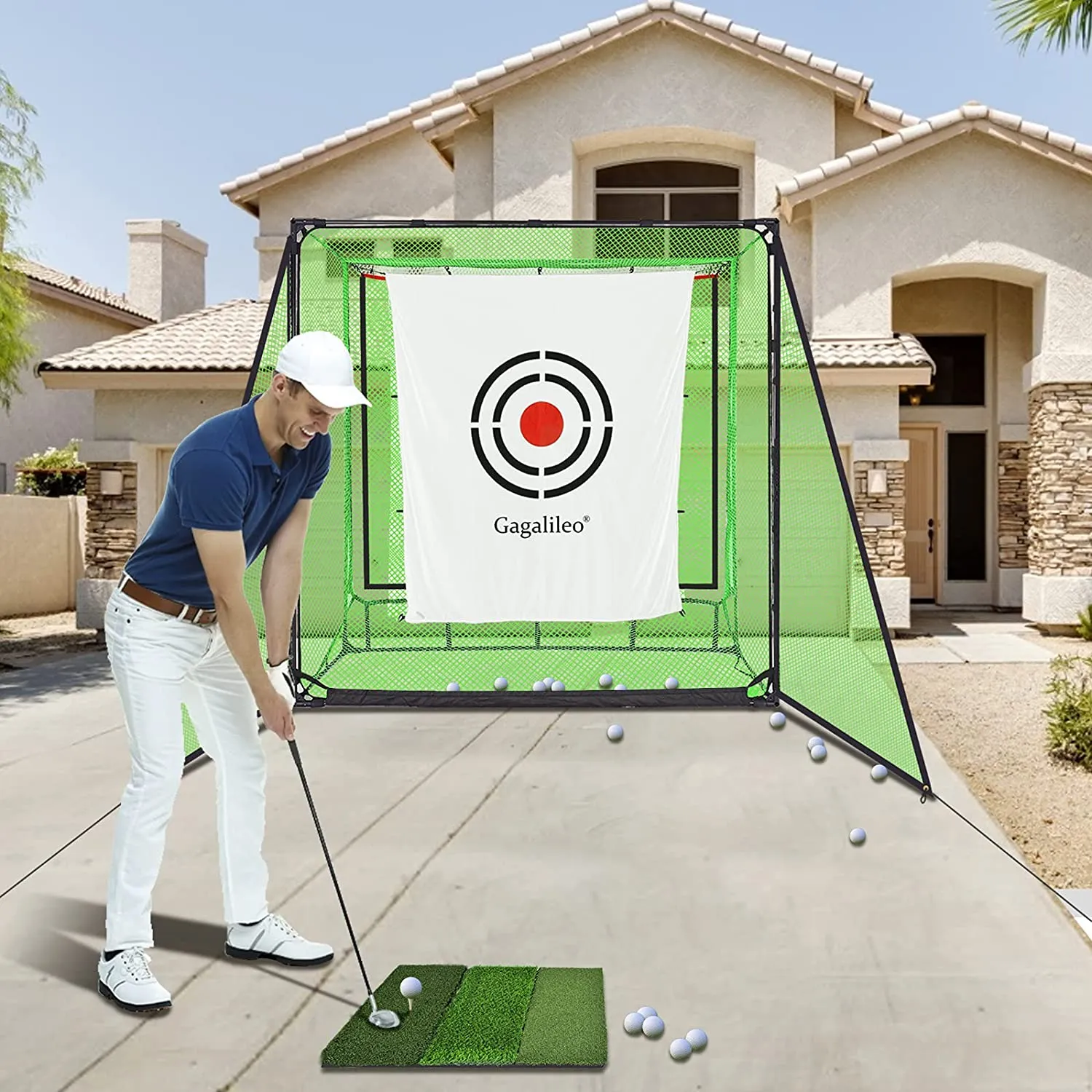 10x10 Golf Cage - Premium Golf Net with Target & Hitting Mat