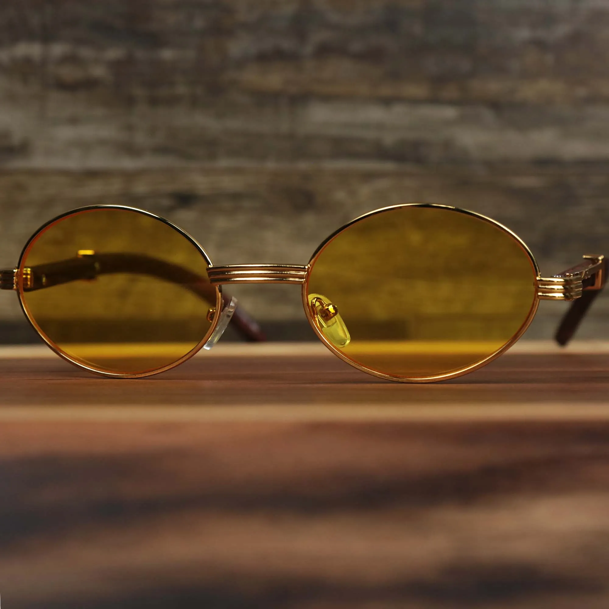 3 Row Yellow Lens Sunglasses with Gold Frame