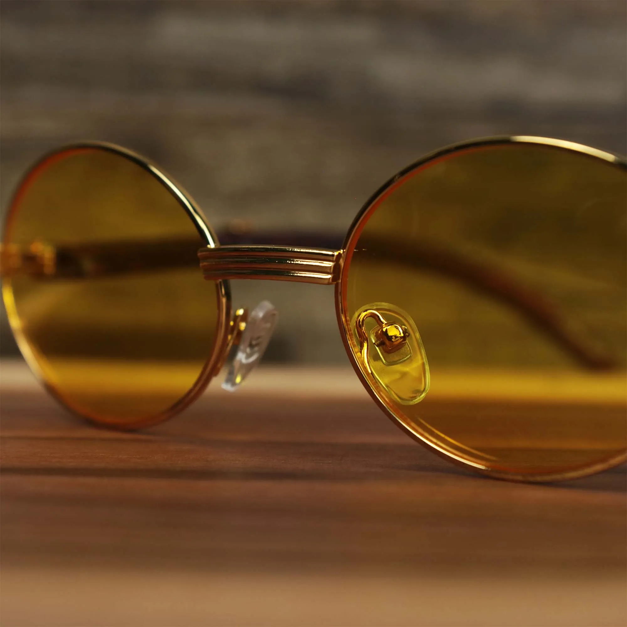 3 Row Yellow Lens Sunglasses with Gold Frame