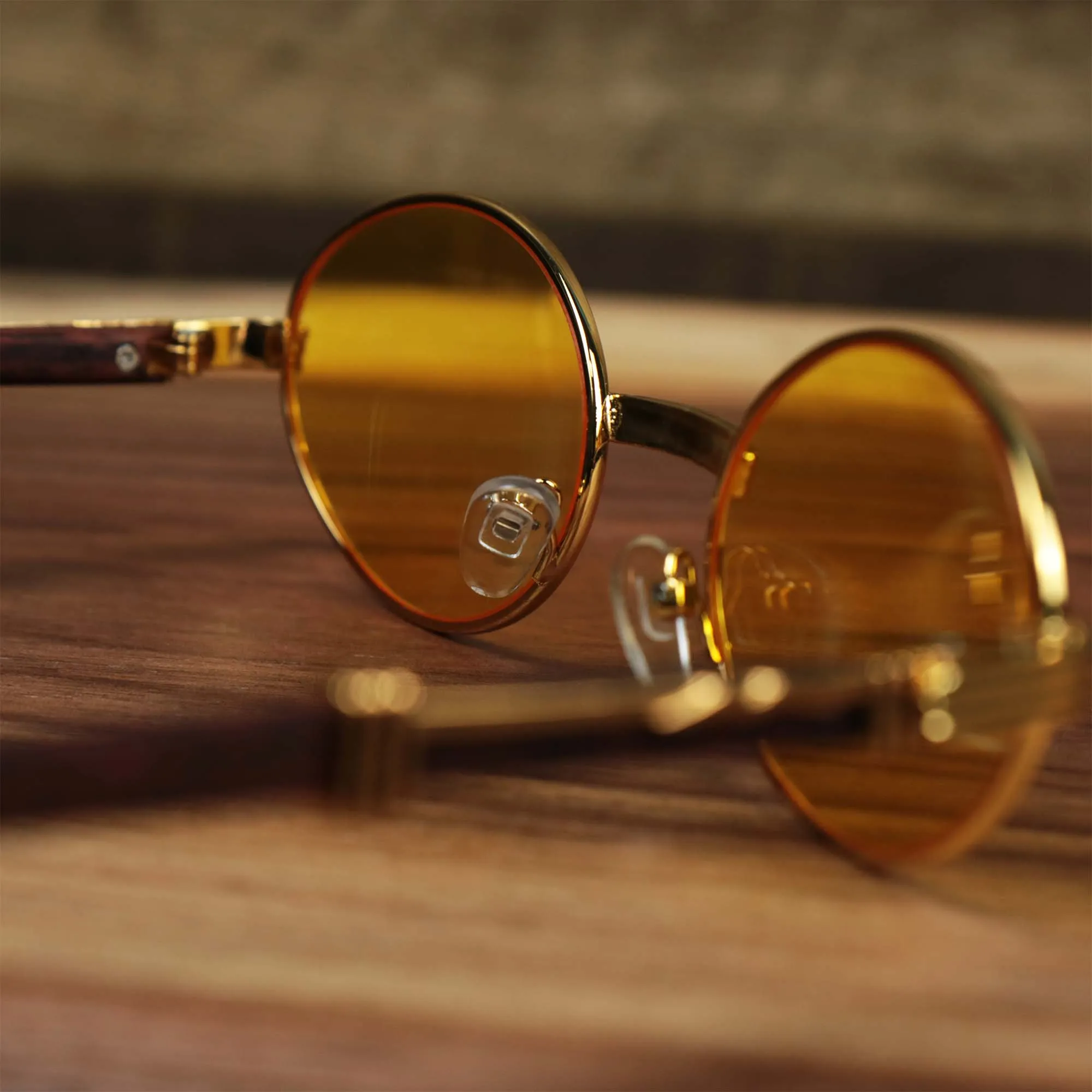 3 Row Yellow Lens Sunglasses with Gold Frame