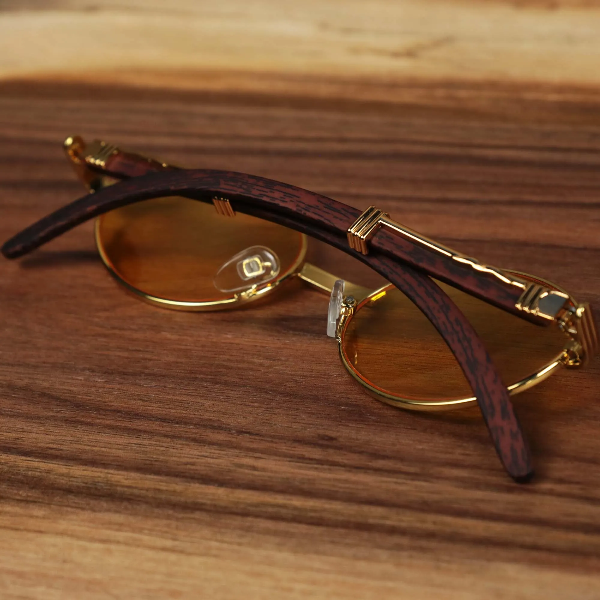 3 Row Yellow Lens Sunglasses with Gold Frame