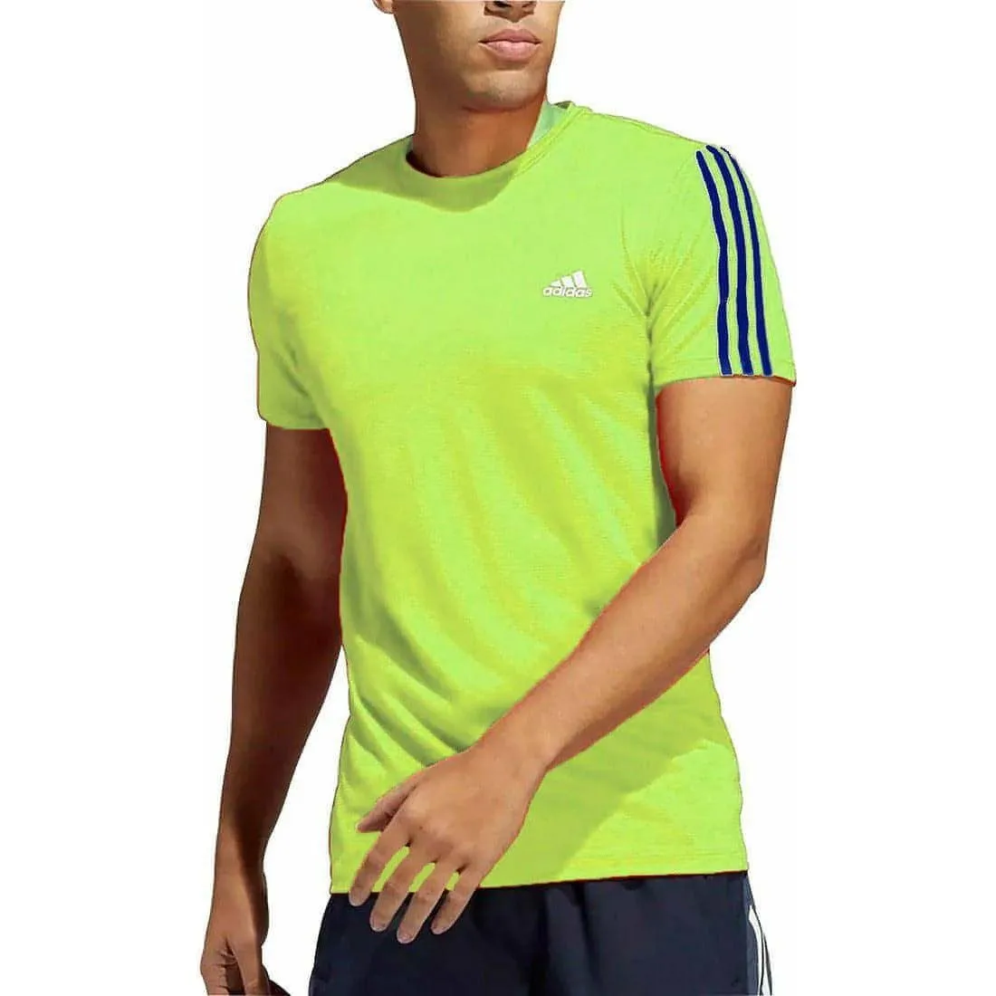 adidas AeroReady Green Running Top with 3 Stripes - Short Sleeve for Men