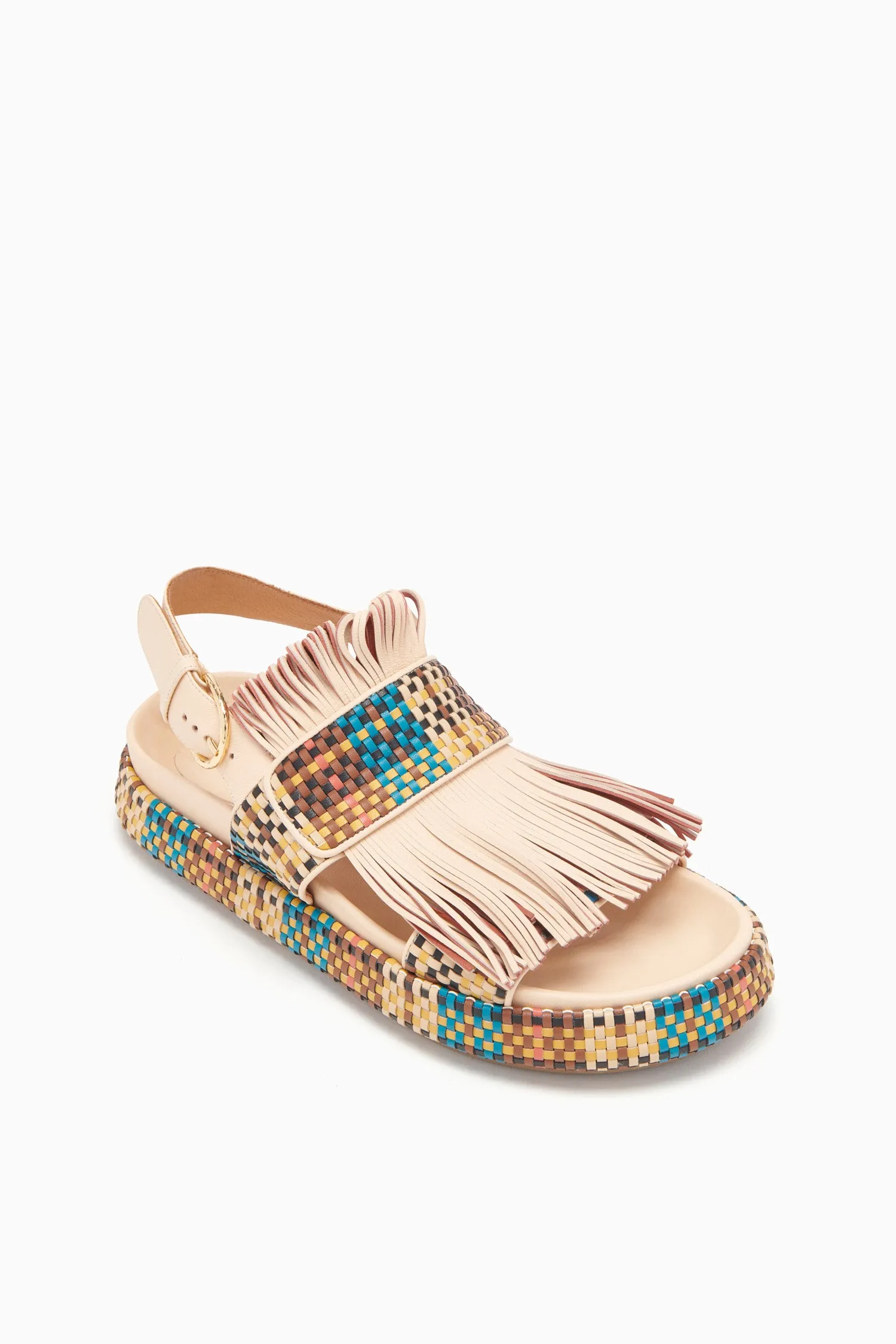 Alba Sport Sandal with Woven Fringe - Wheat Color