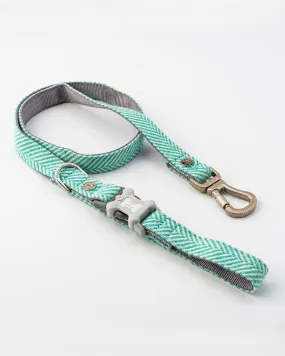 Aqua Herringbone Tweed Dog Lead