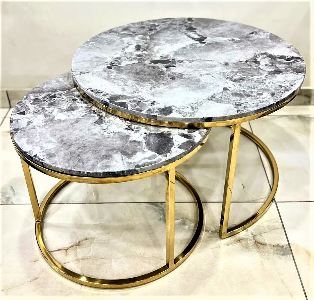 Astra Gold Marble Top Nesting Tables Set - Gold Finish for Home Decor - SP001NT