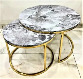 Astra Gold Marble Top Nesting Tables Set - Gold Finish for Home Decor - SP001NT