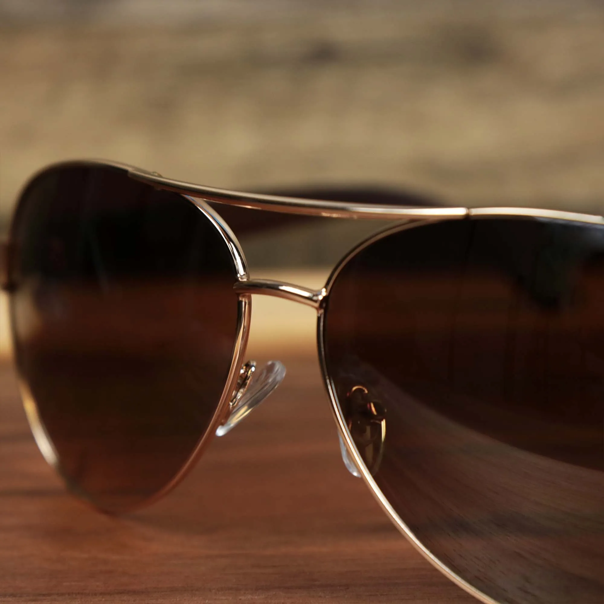 Aviator Sunglasses - Brown Lens with Racing Stripes - Rose Gold Frame