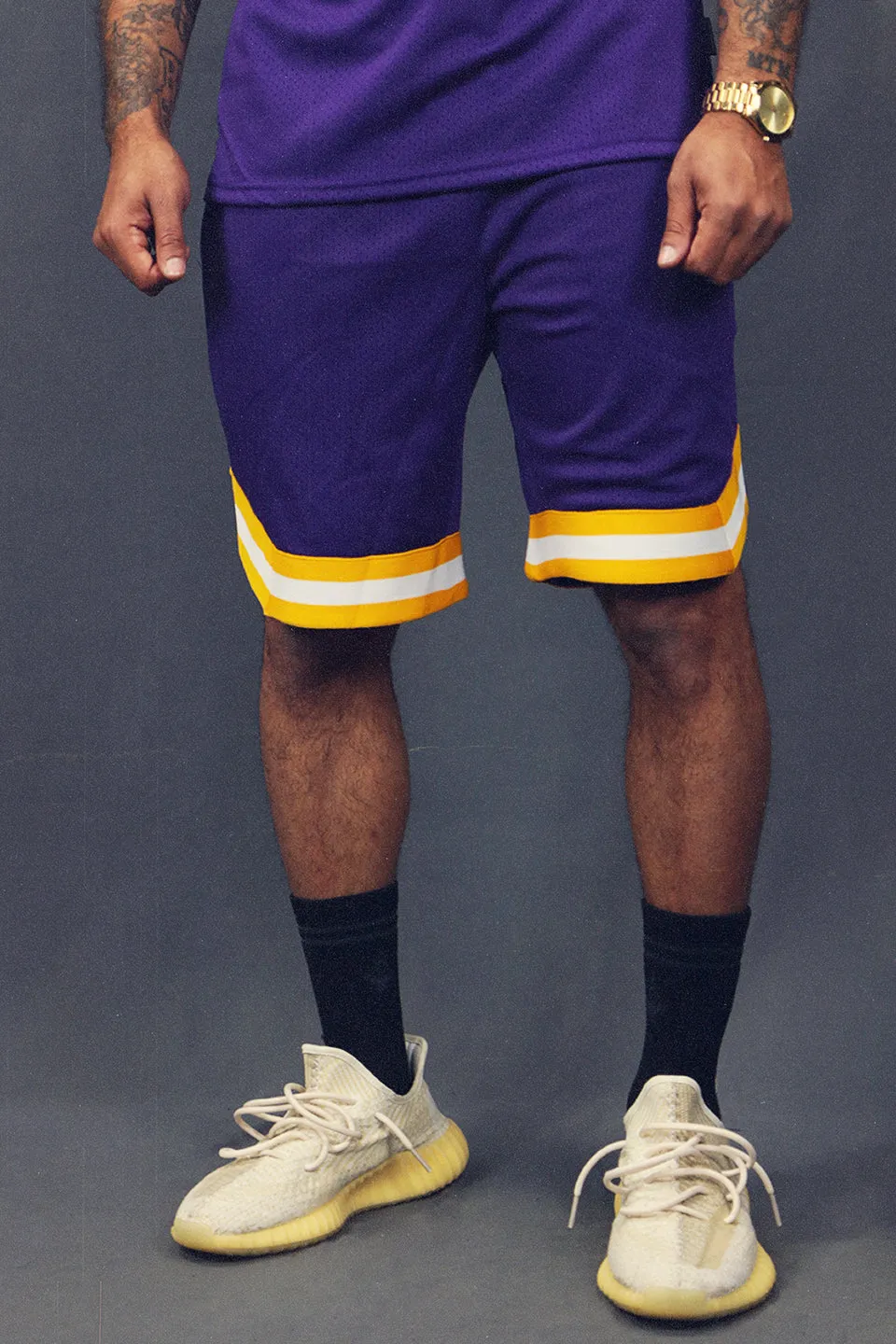 Basketball Shorts Purple Los Angeles Retro Mesh Men's Workout Hooper.