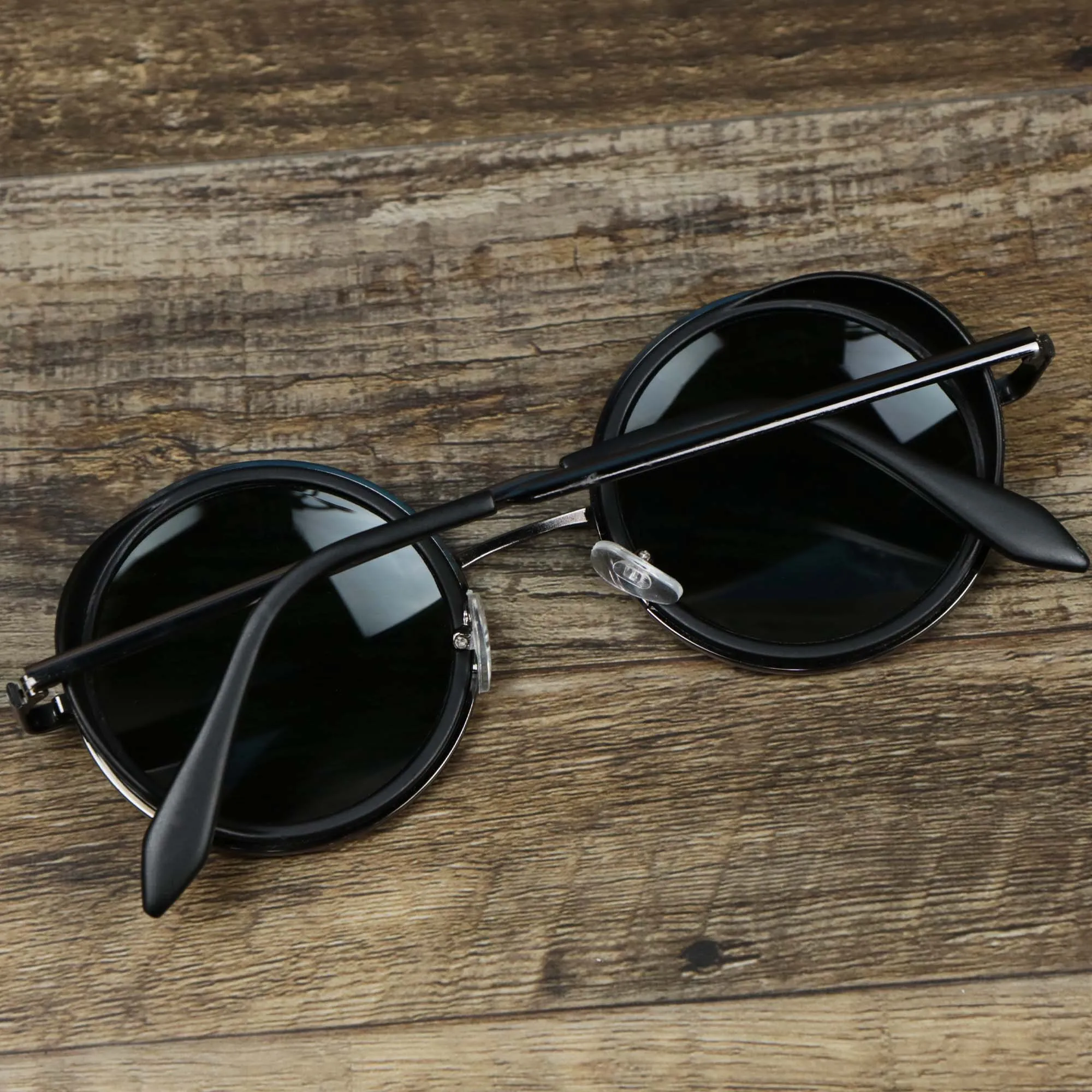 Black Circle Frame Sunglasses with Black Lens