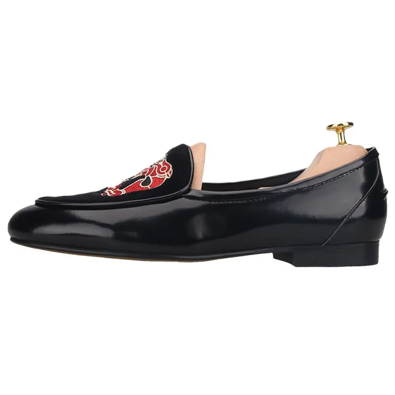 Black Cowhide Suede Loafers