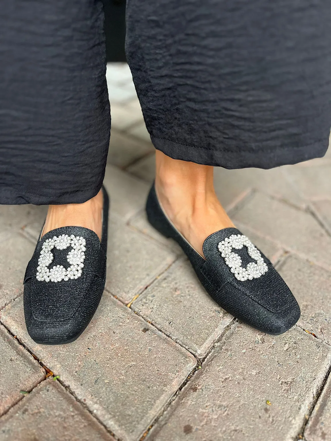 Black Floral Diamante Shimmer Loafer