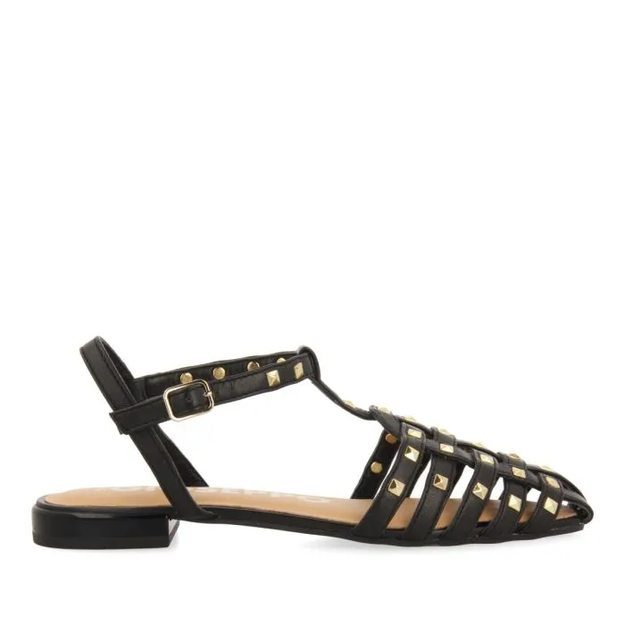 BLACK LEATHER CRAB-STYLE SANDALS WITH STUDS FOR WOMEN CANBY