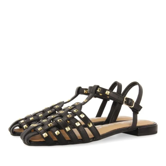 BLACK LEATHER CRAB-STYLE SANDALS WITH STUDS FOR WOMEN CANBY