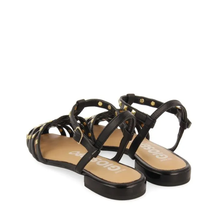 BLACK LEATHER CRAB-STYLE SANDALS WITH STUDS FOR WOMEN CANBY