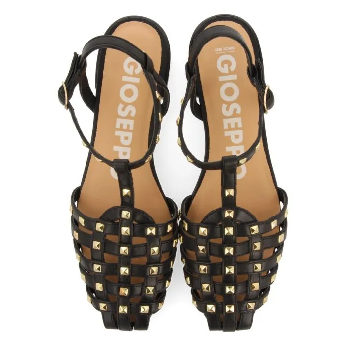 BLACK LEATHER CRAB-STYLE SANDALS WITH STUDS FOR WOMEN CANBY