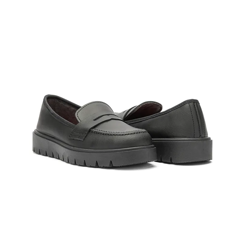 Black Leather Loafers School Treated