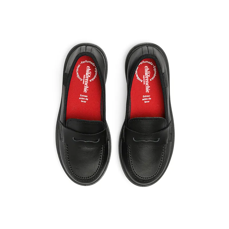 Black Leather Loafers School Treated