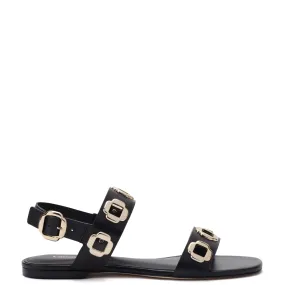 Black Leather Milan Flat Sandal