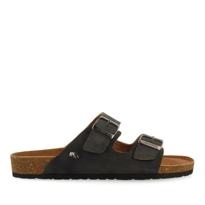 BLACK LEATHER SANDALS WITH BIO SOLE FOR MEN VIZZINI