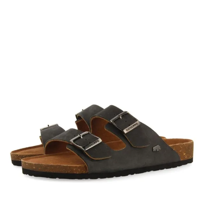 BLACK LEATHER SANDALS WITH BIO SOLE FOR MEN VIZZINI