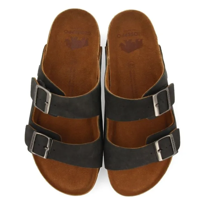 BLACK LEATHER SANDALS WITH BIO SOLE FOR MEN VIZZINI