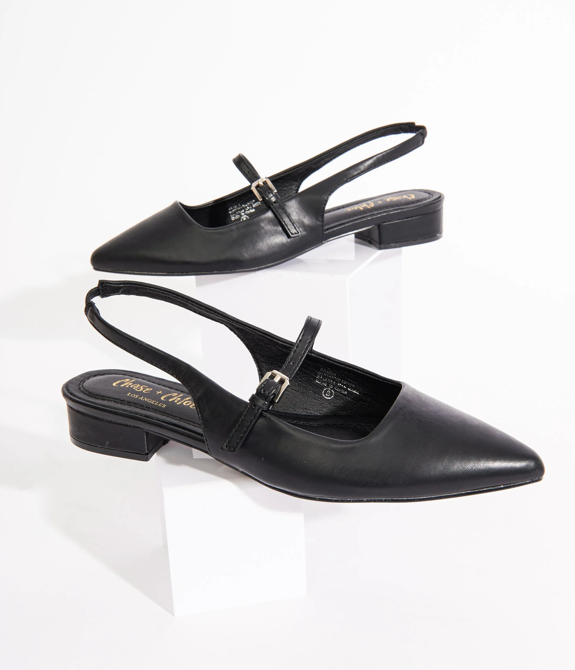 Black Leather Slingback Mary Jane Flats