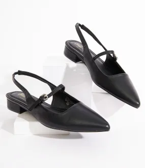 Black Leather Slingback Mary Jane Flats