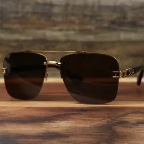 Black Lens Gold Frame Round Rectangle Sunglasses