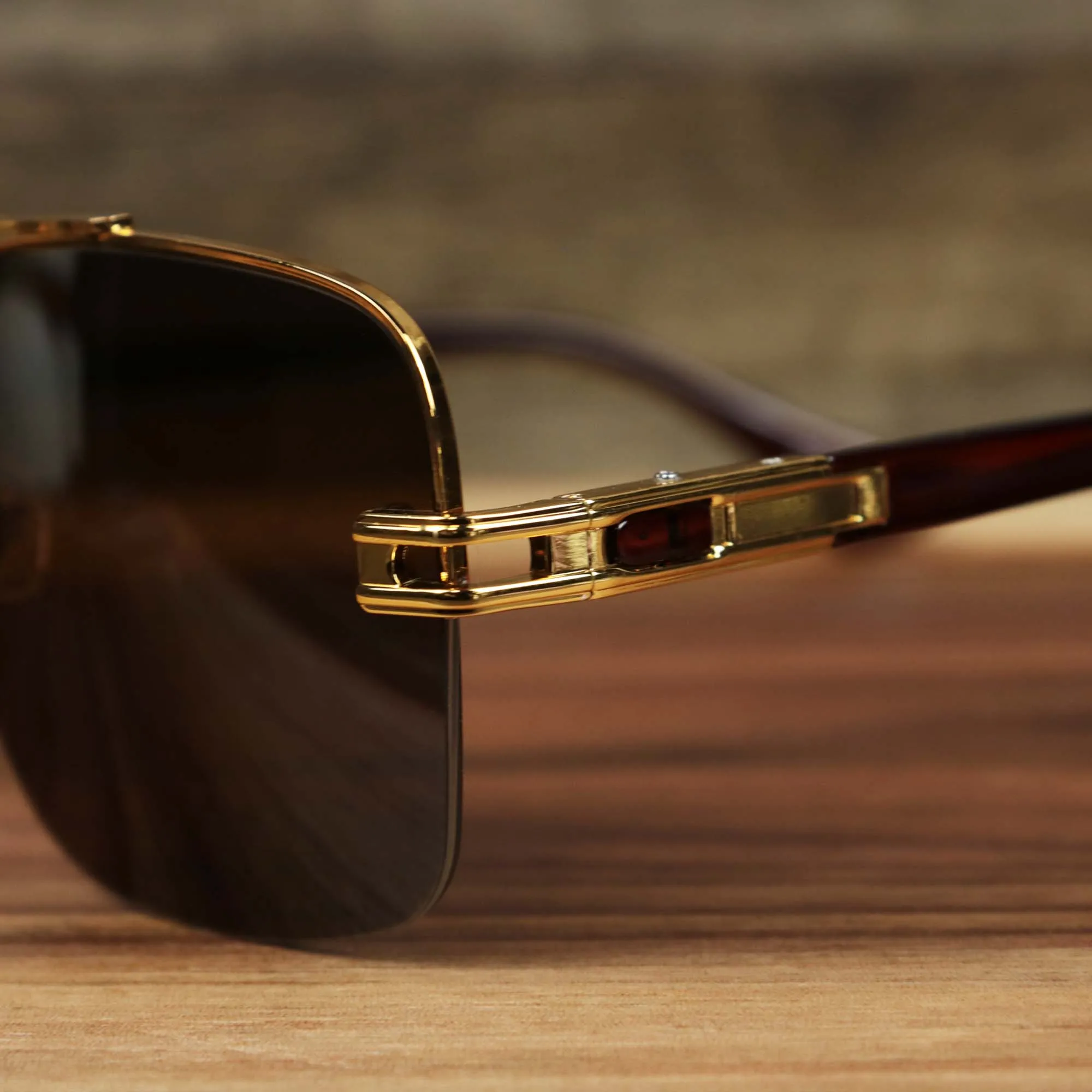 Black Lens Gold Frame Round Rectangle Sunglasses