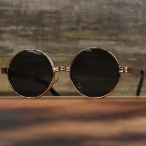 Black Lens Sunglasses with Rose Gold Frame - Round 3 Row Frame