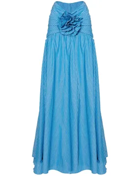 Blue Tropical Maxi Skirt with Gathered Waist