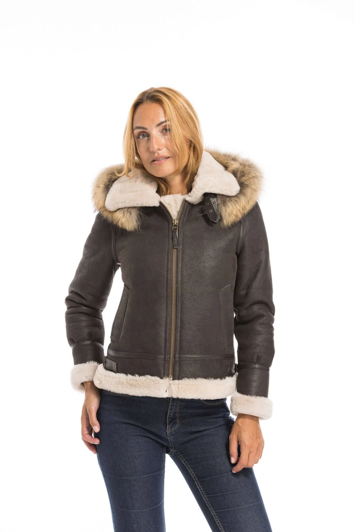 Bomber woman brown bomber hood