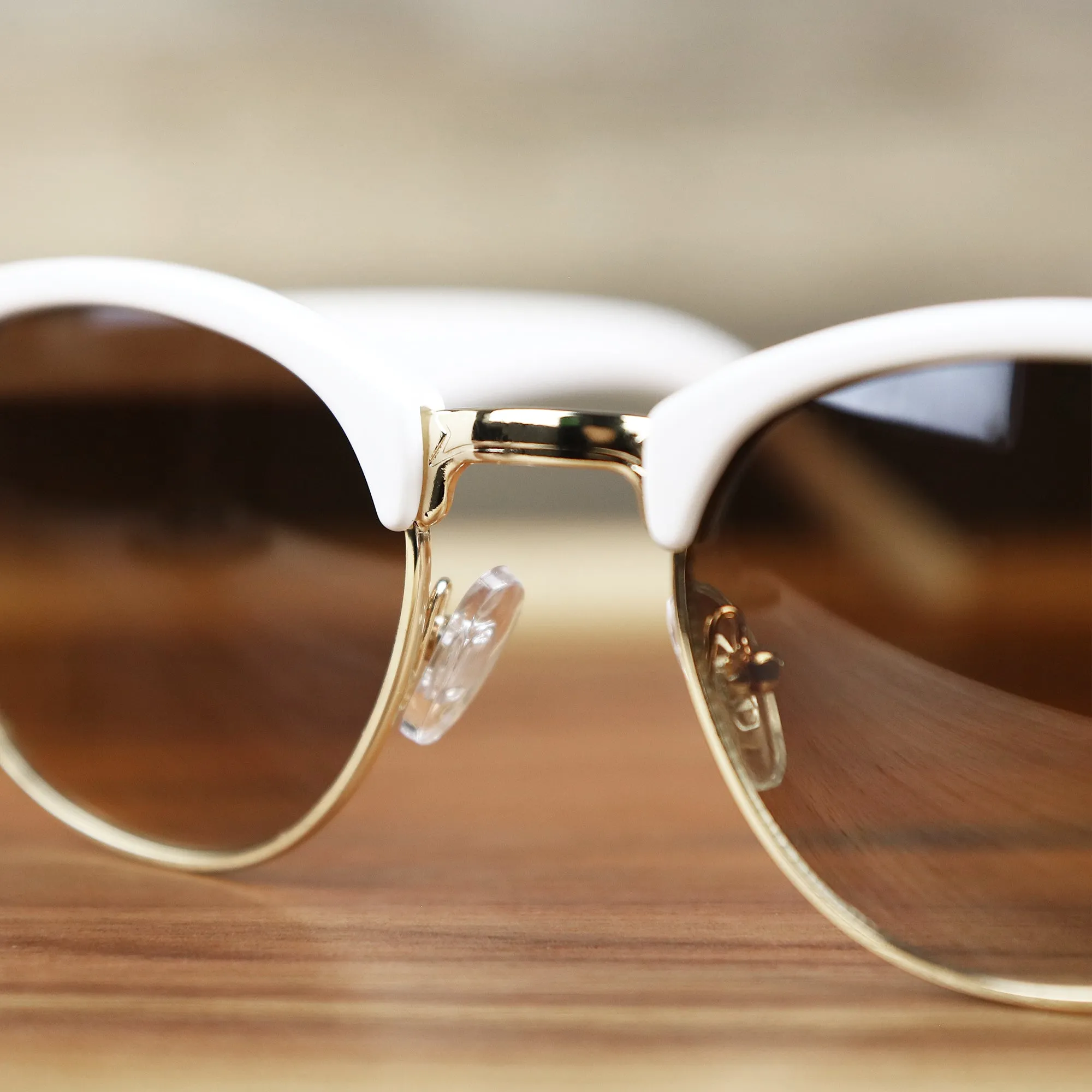 Brown Gradient Lens Sunglasses with White Gold Frame - Round Frame