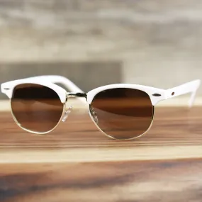 Brown Gradient Lens Sunglasses with White Gold Frame - Round Frame