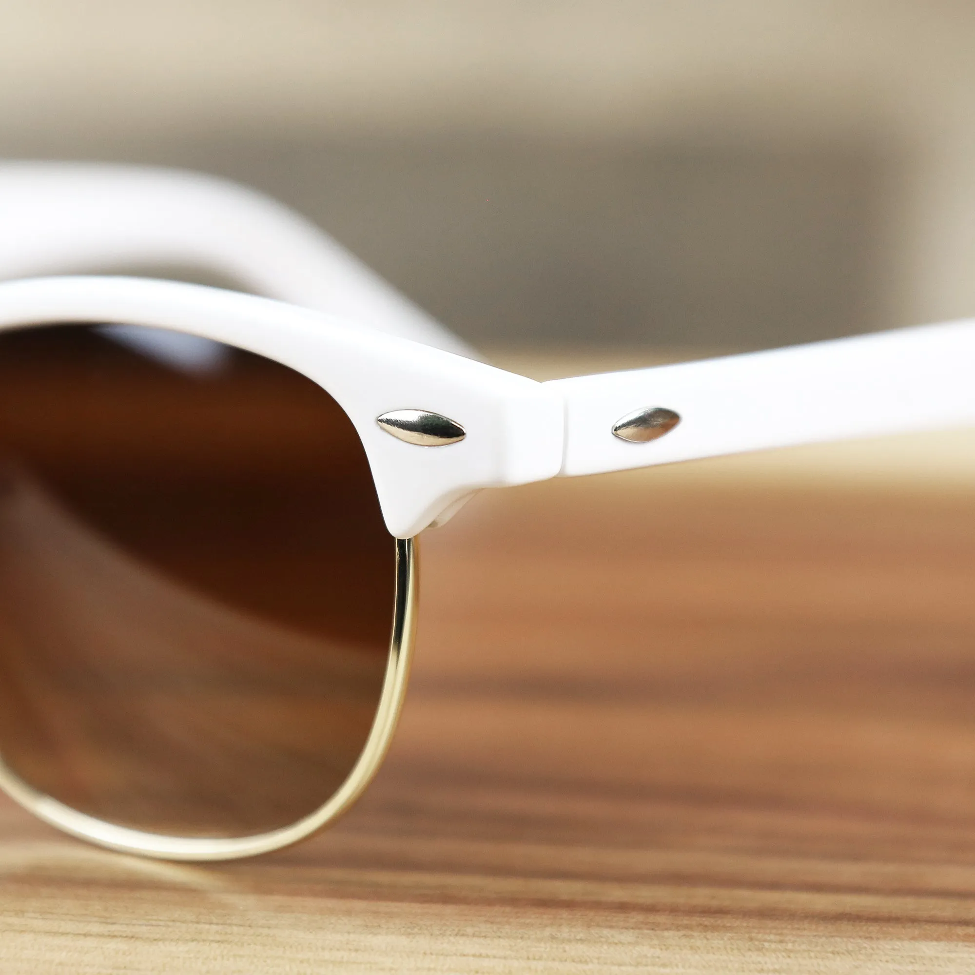 Brown Gradient Lens Sunglasses with White Gold Frame - Round Frame