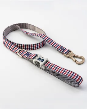 Checkered Navy and Red Fabric Dog Leash