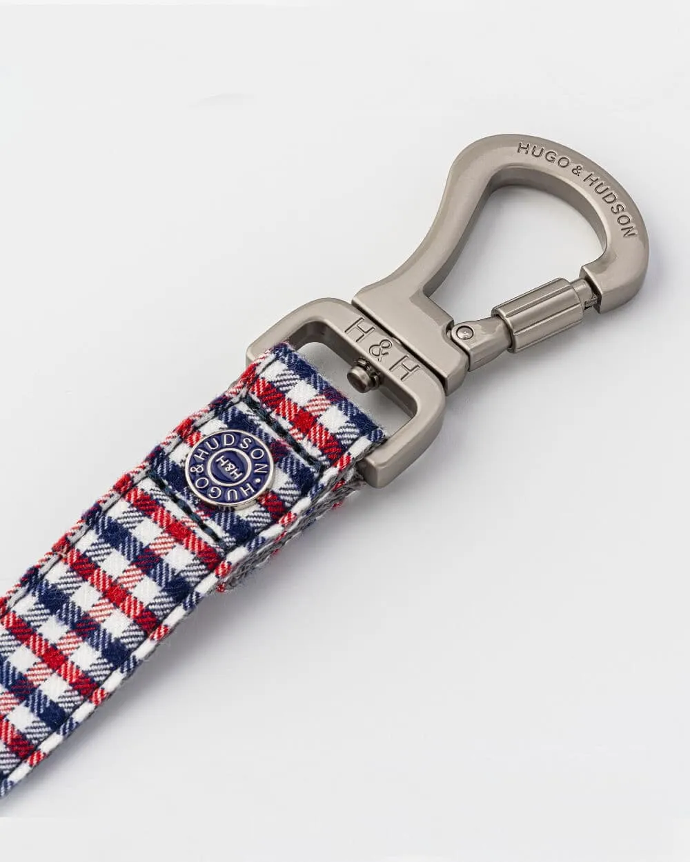 Checkered Navy and Red Fabric Dog Leash