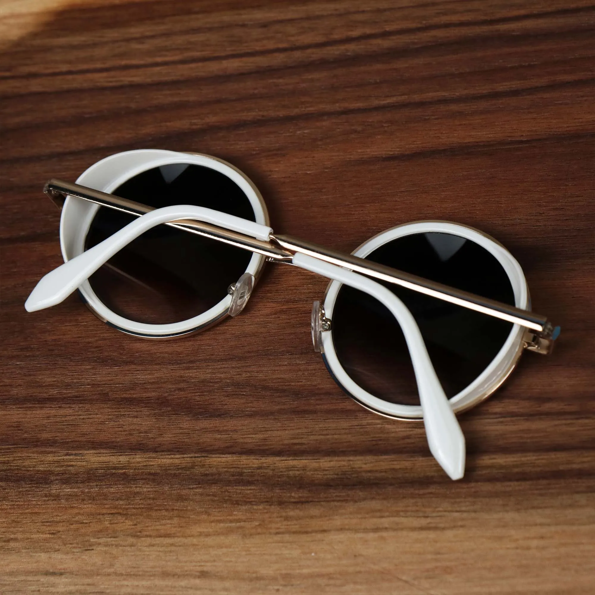 Circle Frame Black Lens Sunglasses White Frame