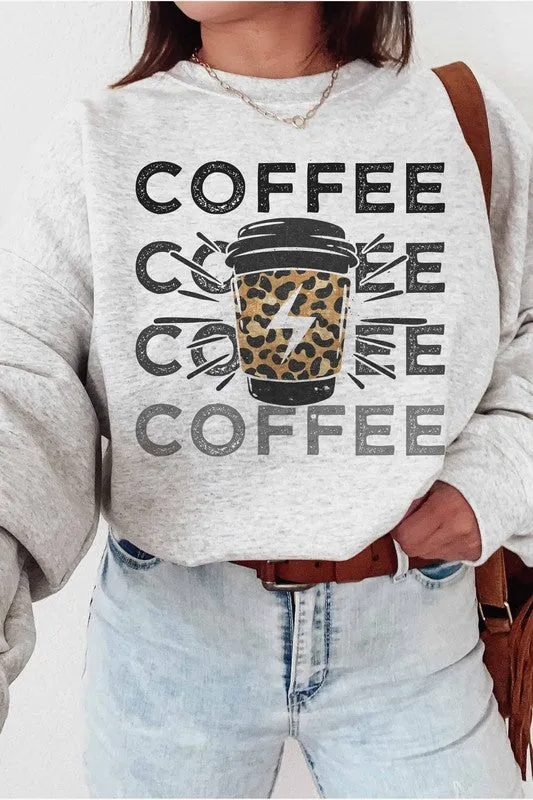 Coffee Leopard Graphic Sweatshirt with Lighting Feature