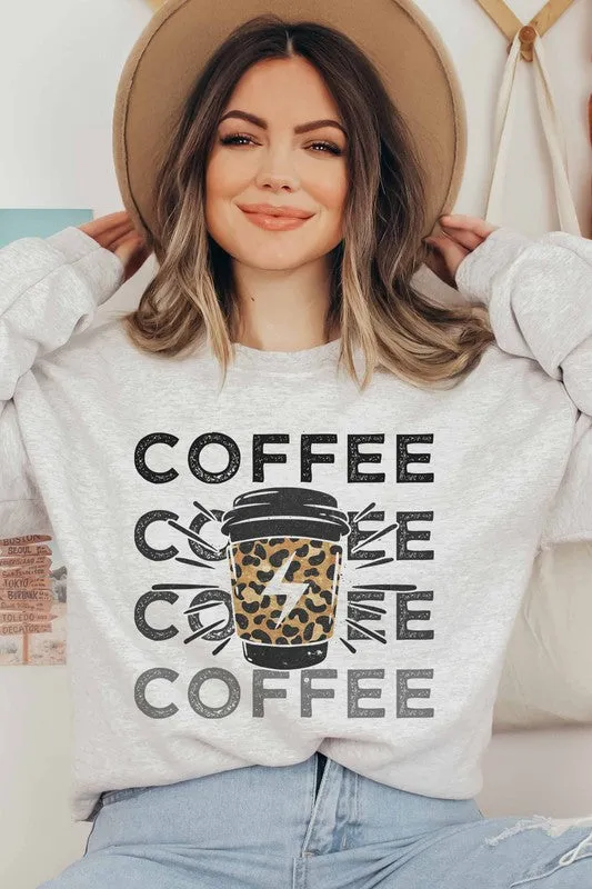 Coffee Leopard Graphic Sweatshirt with Lighting Feature