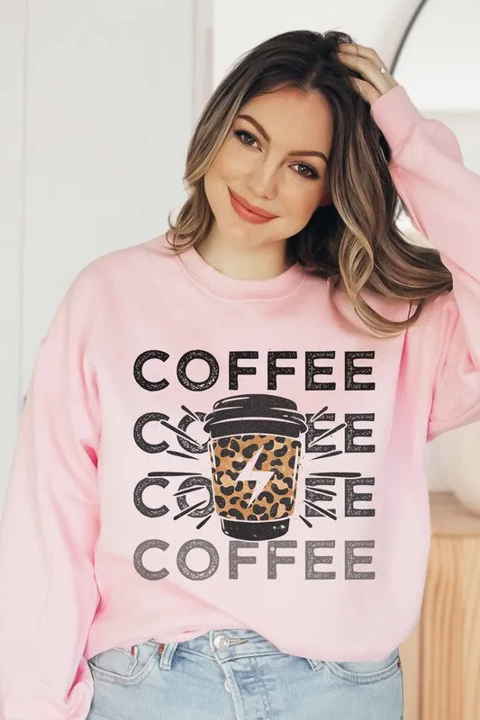 Coffee Leopard Graphic Sweatshirt with Lighting Feature