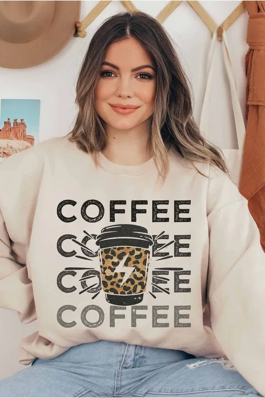 Coffee Leopard Graphic Sweatshirt with Lighting Feature