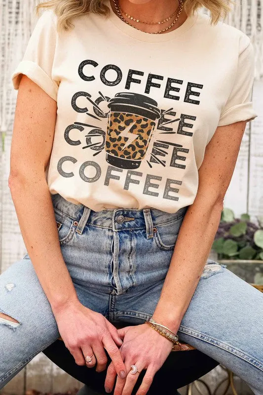 Coffee print leopard graphic t-shirt plus size