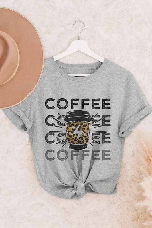 Coffee print leopard graphic t-shirt plus size