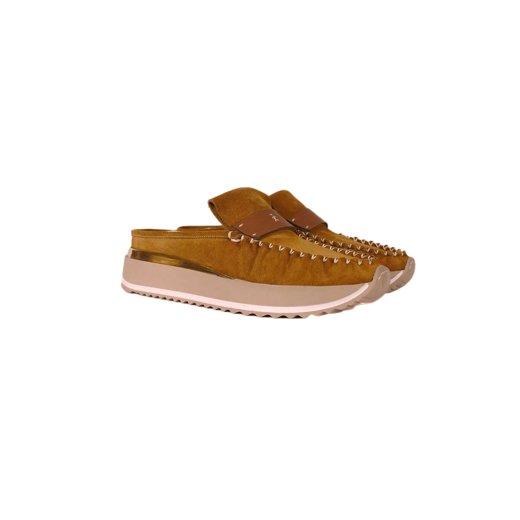 Cognac Suede Slipper Mocker