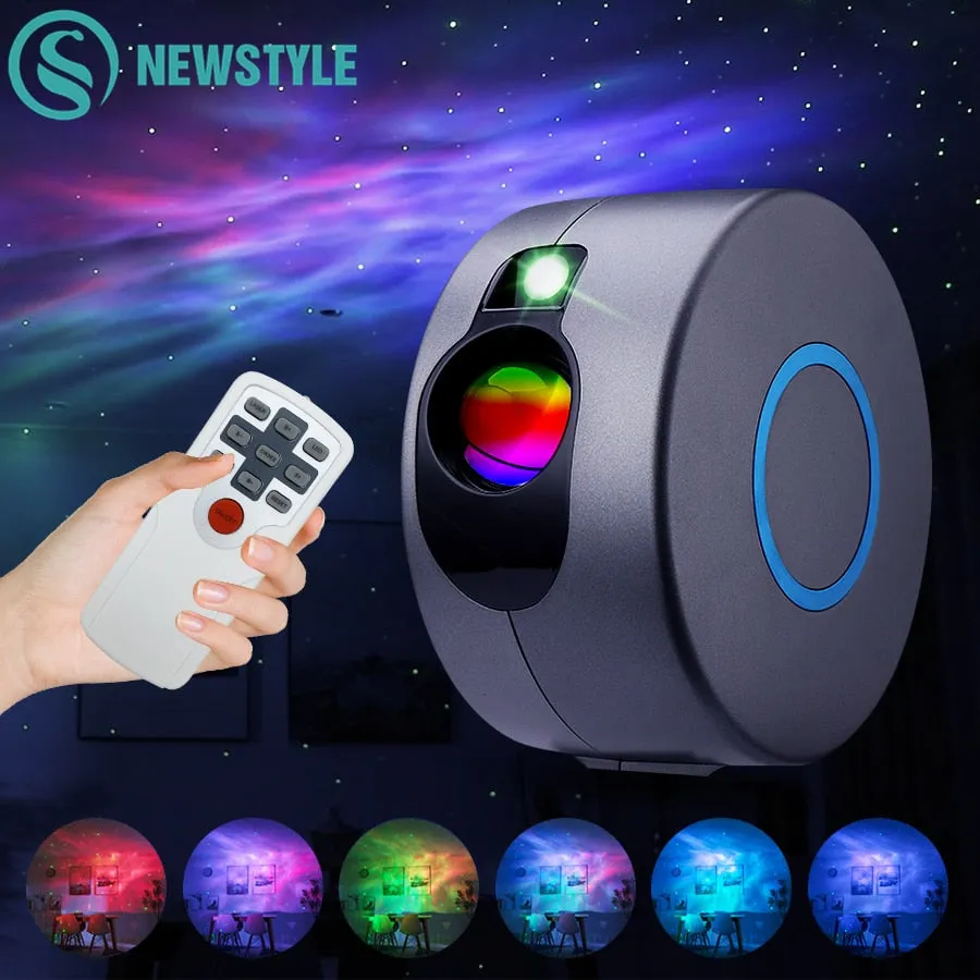 Colorful Nebula Cloud Lamp - Laser Galaxy Starry Sky Projector with Rotating Water Waving Night Light and LED Mood Lighting