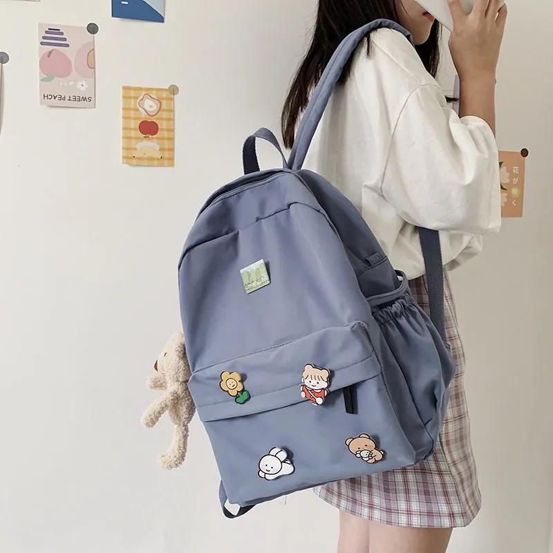 Cute Bear Women Nylon Backpack for Female Students - College School Bag