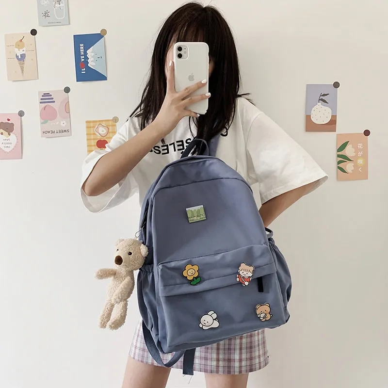 Cute Bear Women Nylon Backpack for Female Students - College School Bag