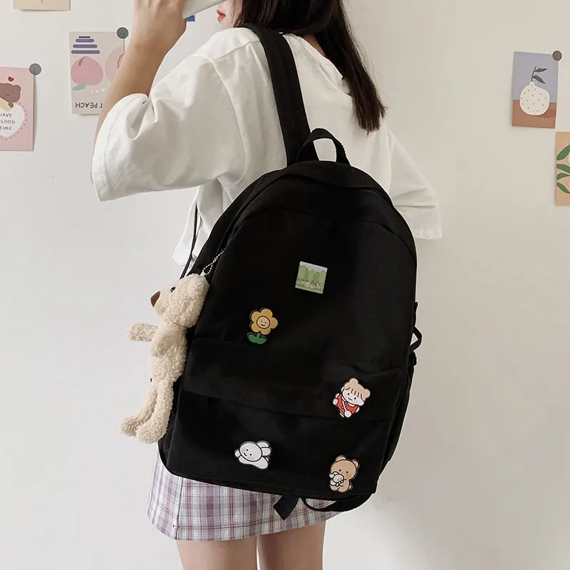 Cute Bear Women Nylon Backpack for Female Students - College School Bag